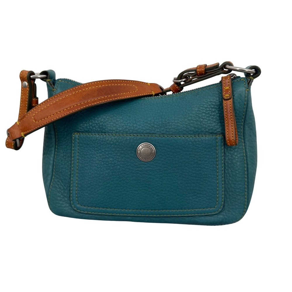 Coach Ergo Shoulder Bag Womens Small Teal Leather Good Vintage Y2K Pebbled
